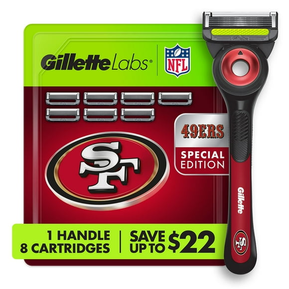 Gillette Labs NFL San Francisco 49ers Men's Razor, Handle + 8 Cartridges