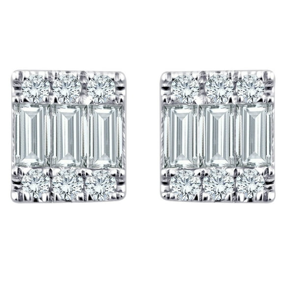0.17 CT. T.W. Baguette and Round Diamond Earrings in 14K Gold