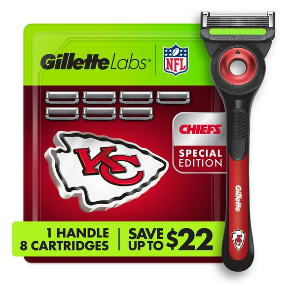 Gillette Labs NFL Kansas City Chiefs Men's Razor, Handle + 8 Cartridges