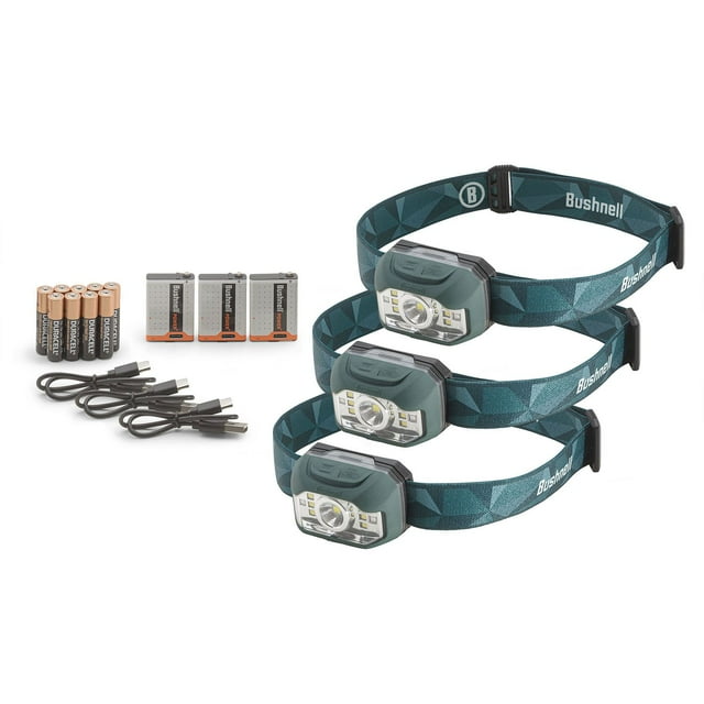 Bushnell 1000 Lumen Dual Power 3 Pack Rechargeable Headlamps