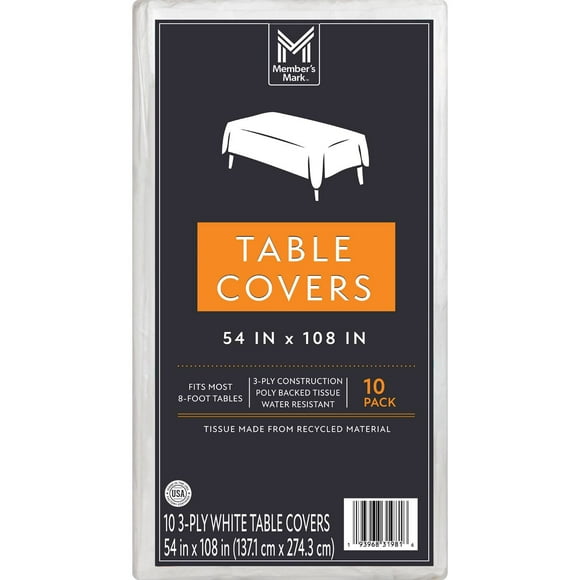 Member's Mark White 3-Ply Tissue Tablecovers, 54" x 108", 10 pk.