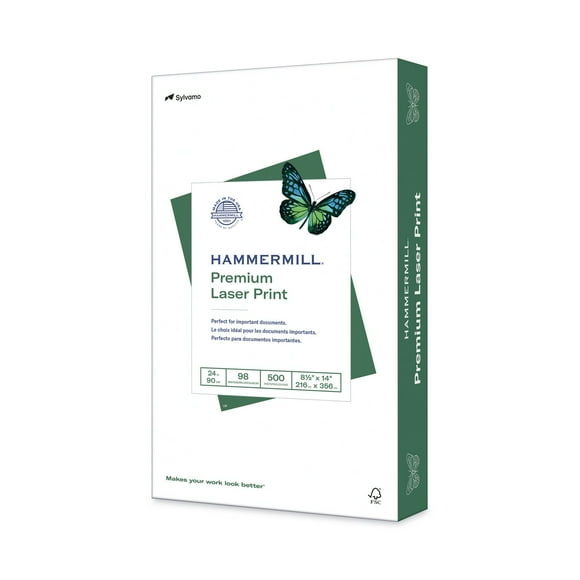 Hammermill - Laser Print Paper, 24lb, 98 Bright, 8-1/2 x 14" - 1 Ream