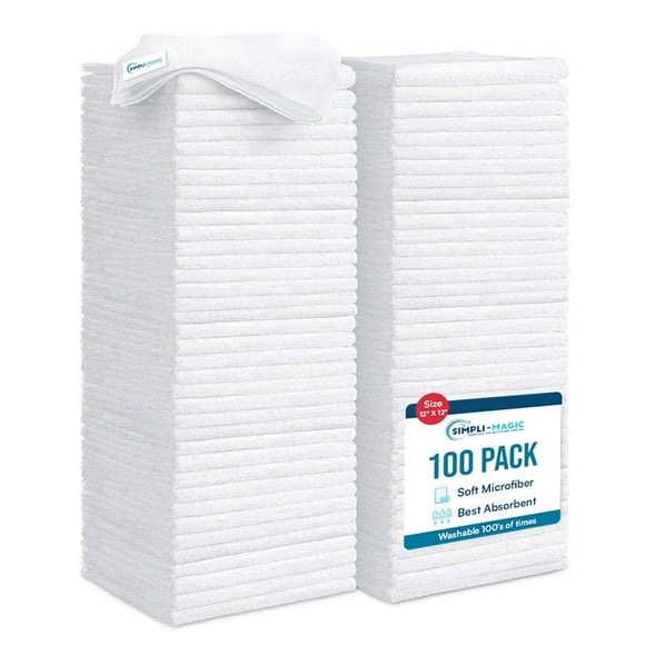 Hometex Microfiber Cleaning Cloths, 100 pack, 12" x 12", White
