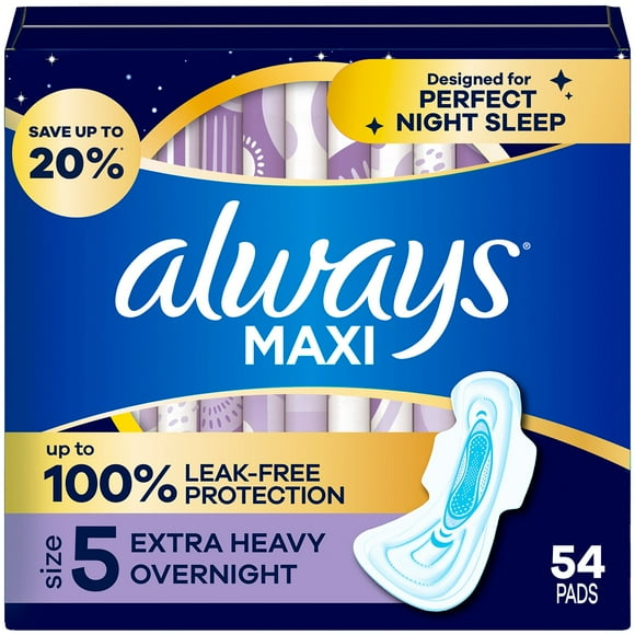 Always Maxi Overnight Pads with Wings, Size 5, 54 ct.