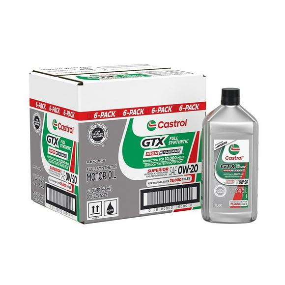 Castrol GTX Full Synthetic High Mileage 0W-20, 6 pack, 1 US qt bottles