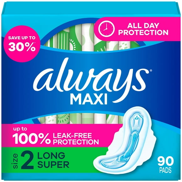 Always Maxi Long Pads, Unscented, Size 2, 90 ct.