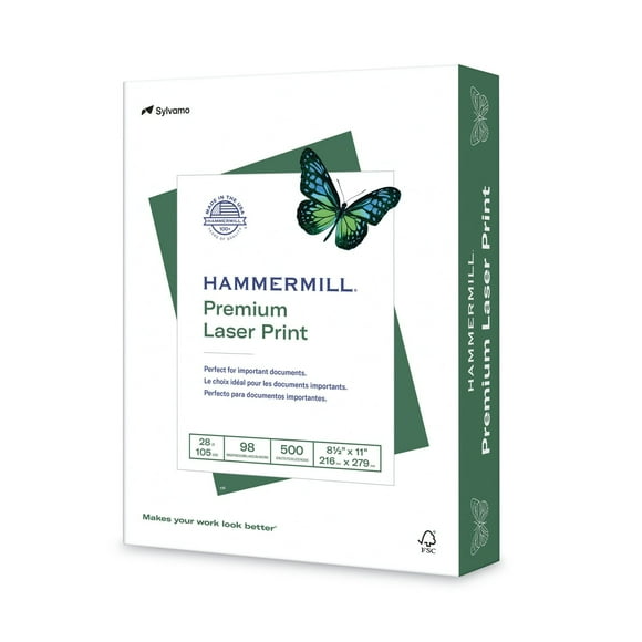 Hammermill - Laser Print Paper, 28lb, 98 Bright, 8-1/2 x 11" - 1 Ream