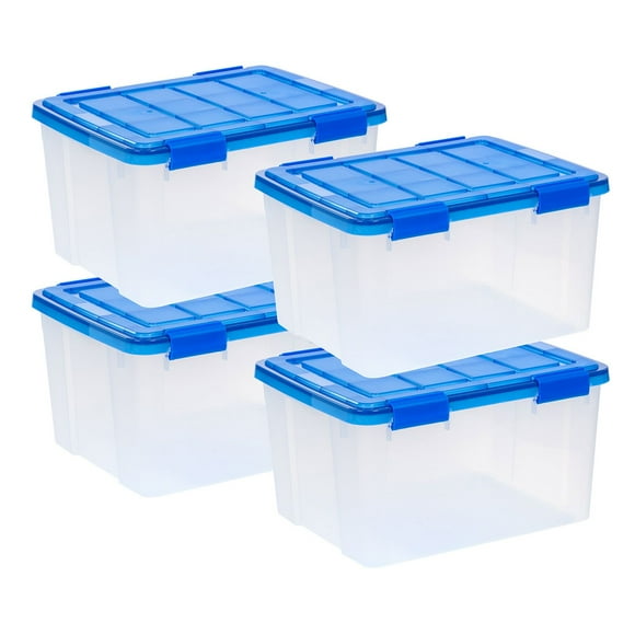 IRIS USA WeatherPro 44 Quart Clear Plastic Storage Box with Protective Gasket Lid, 19.7" x 15.75" x 11", 4 Piece Set
