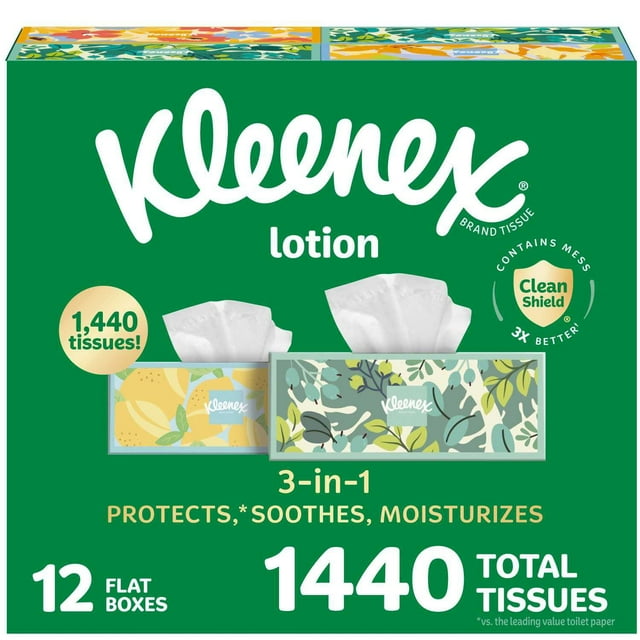 Kleenex Lotion Facial Tissues 12 boxes, 120 tissues/box