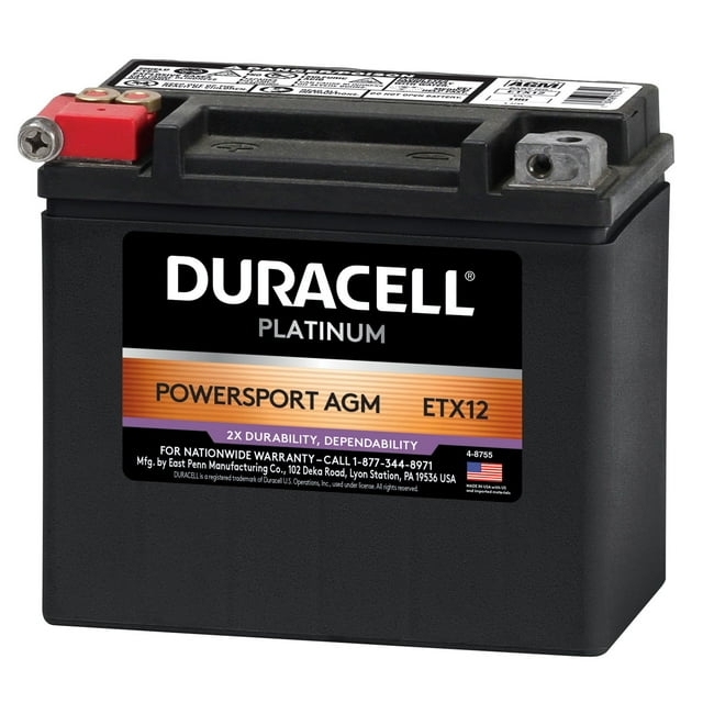 Duracell AGM Powersport Battery, Group Size ETX12