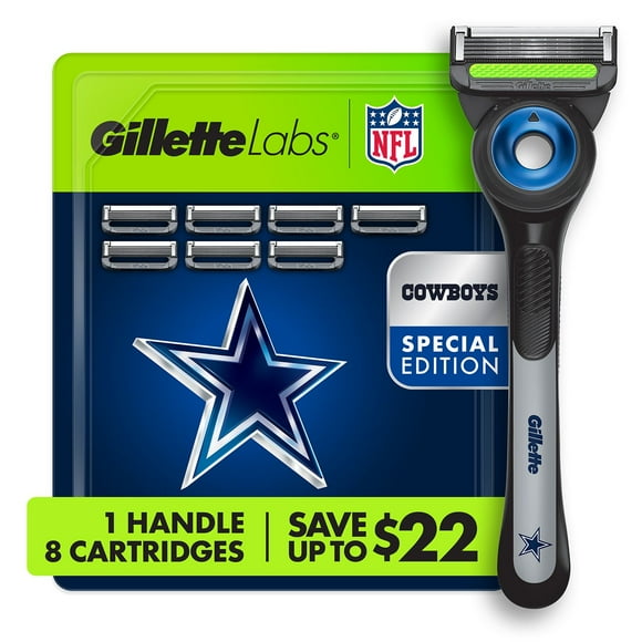 Gillette Labs NFL Dallas Cowboys Men's Razor, Handle + 8 Cartridges