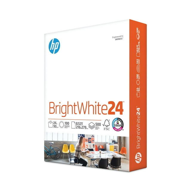 HP Bright White Inkjet Paper, 24lb, 97 Bright, 8 1/2 x 11, 500 Sheets/Ream