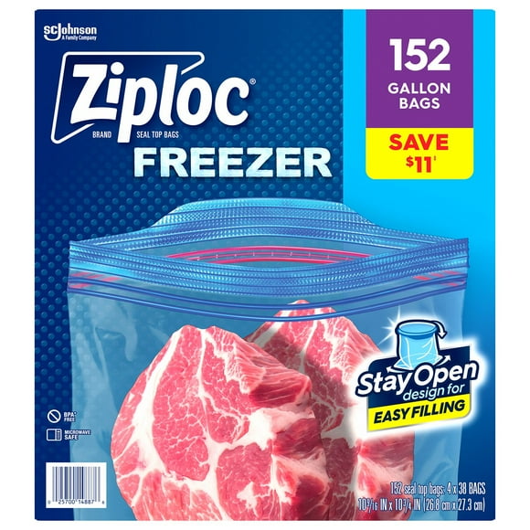 Ziploc Stay Open Design Gallon Freezer Bags, 152 ct.