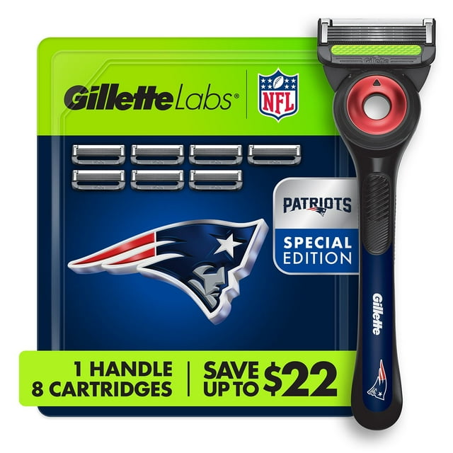 Gillette Labs NFL New England Patriots Men's Razor, Handle + 8 Cartridges