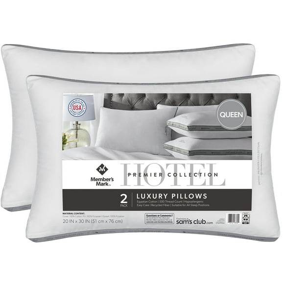 Member's Mark 2-Pack Hotel Premier Collection Down Alternative Bed Pillows, Assorted Sizes