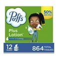thumbnail image 1 of Puffs Plus Lotion 2-Ply Facial Tissues 12 Cube Boxes, 72 tissues/box, 1 of 11