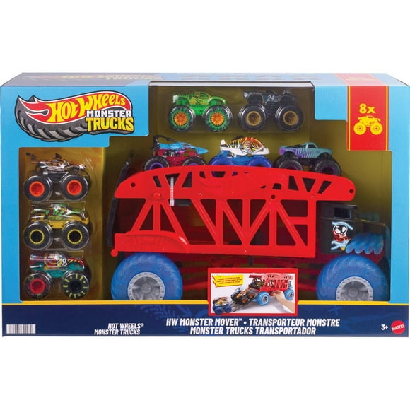 Hot Wheels Monster Trucks Monster Mover Hauler & Trucks Bundle
