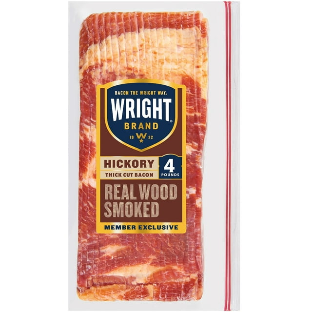 Wright Brand Thick Sliced Hickory Smoked Bacon, 4 lbs.