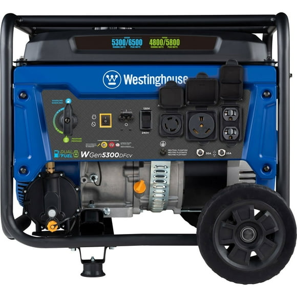 6500/5300–Watt Westinghouse Dual Fuel Portable Generator With CO Sensor + Propane Hose