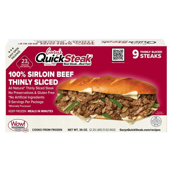 Gary's Sirloin Beef Thinly Sliced QuickSteak, Frozen, 9 ct.