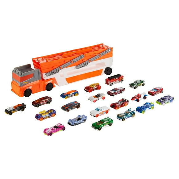Hot Wheels Mega Hauler Truck Playset with 20 Die-Cast Cars and Storage