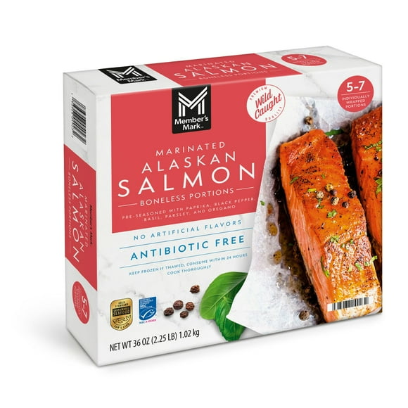 Member's Mark Wild Caught Boneless Marinated Alaskan Salmon, Frozen, 5-7 ct., 2.25 lbs.