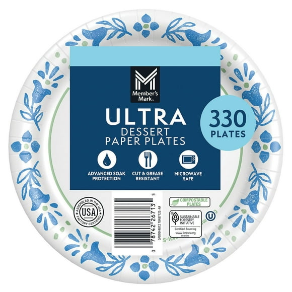 Member's Mark Ultra Dessert/Snack Paper Plates, 6.875", 330 ct.