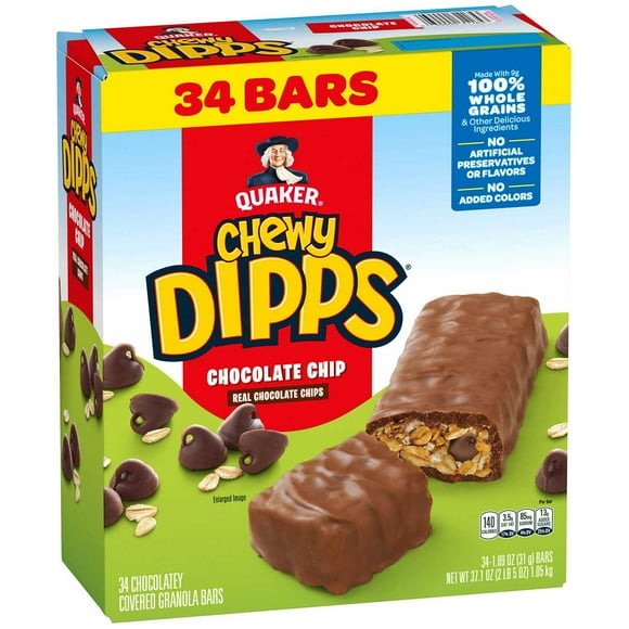 Quaker Chewy Dipps Granola Bars, Chocolate Chip, 34 pk.