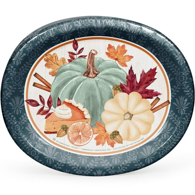 Member's Mark Thanksgiving Oval Paper Plates, 10" x 12", 50 ct.
