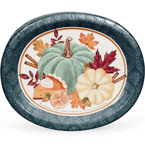 Member's Mark Thanksgiving Oval Paper Plates, 10" x 12", 50 ct.