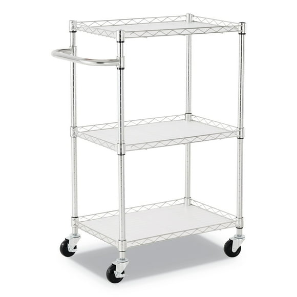 Alera Three-Shelf Wire Cart with Liners, Metal, 3 Shelves, 450 lb Capacity, 24" x 16" x 39", Silver