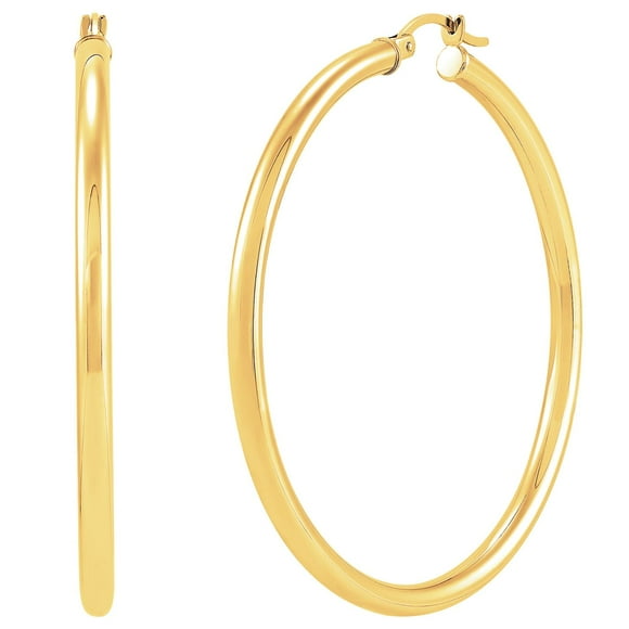 High Polish Round Tube Hoop Earrings in 14K Gold