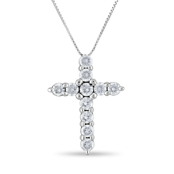 0.96 CT. T.W. Diamond Cross Pendant Necklace in 14K Gold