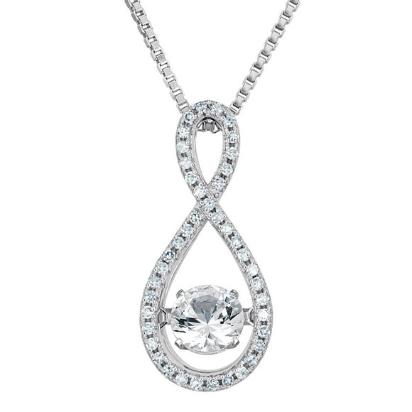 Dancing Lab Created White Sapphire and 0.12 CT. T.W. Diamond Infinity Pendant Necklaces in Sterling Silver