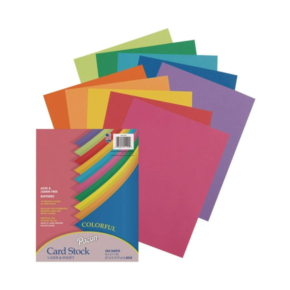 Pacon - Array Card Stock, 65 lbs., Letter, Assorted Colors -  250 Sheets/Pack