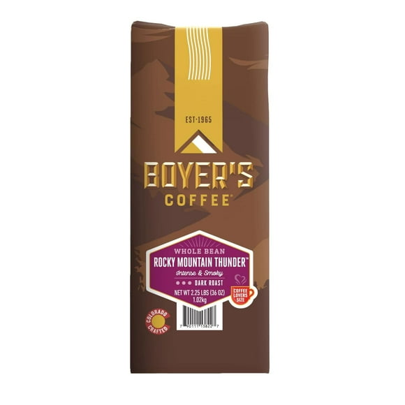 Boyer's Coffee Rocky Mountain Thunder Dark Roast Whole Bean, 36 oz.