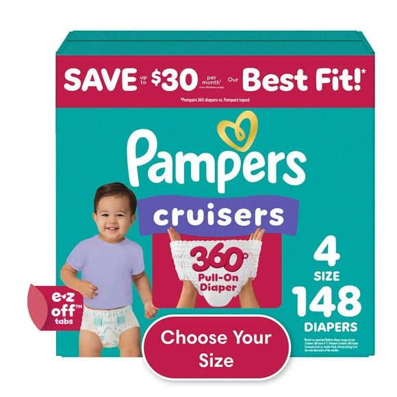 Pampers Cruisers 360 Diapers, Sizes 4-7