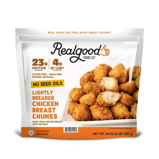 Real Good Foods Lightly Breaded Chicken Breast Chunks, Frozen, 3 lbs.