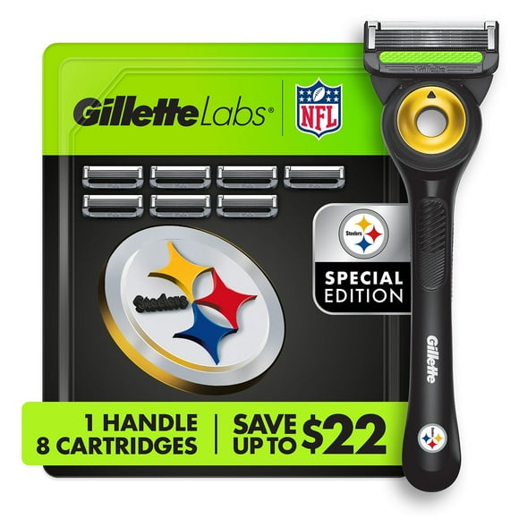 Gillette Labs NFL Pittsburgh Steelers Men's Razor, Handle + 8 Cartridges