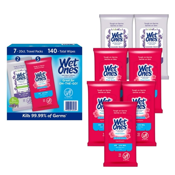 Wet Ones Antibacterial Hand Wipes, Fresh Scent & Lavender, 20 ct., 7 pk.