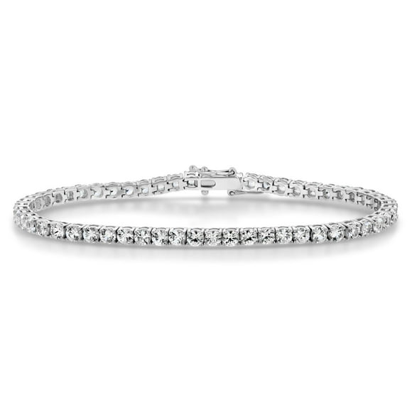 Lab Created White Sapphire Round Cut Gemstone Tennis Bracelet in Sterling Silver