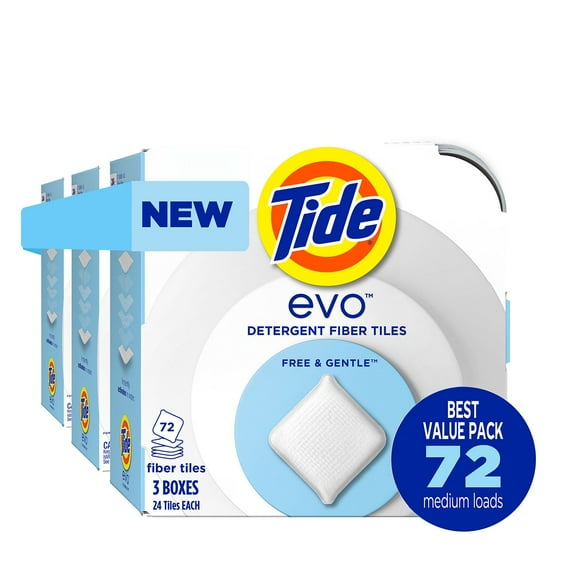 Tide Evo Laundry Detergent Fiber Tiles, Free & Gentle, 72 ct.