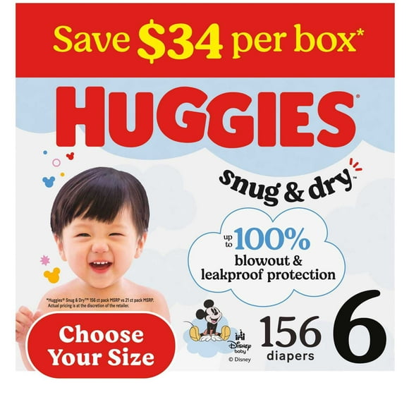 Huggies Snug & Dry Baby Diapers, Sizes 3-8