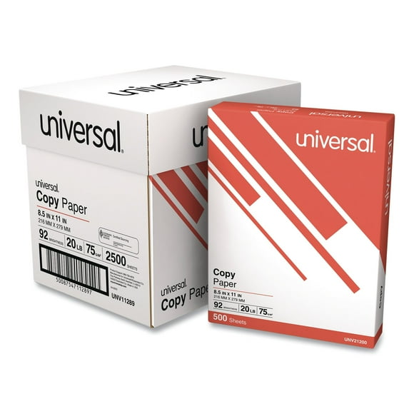 Universal Copy Paper, 20 lb, 92 Bright, 8.5 x 11”, 5 Reams Half-Case