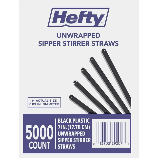 Hefty Unwrapped Plastic Sipper Stirrer Straws, 7", 5000 ct.