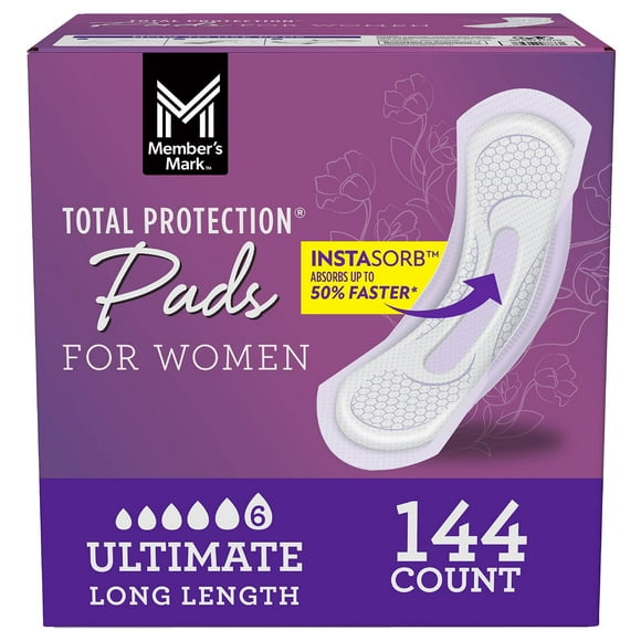 Member's Mark Total Protection Pads for Women, Ultimate Long, 6 Drop, 144 ct.