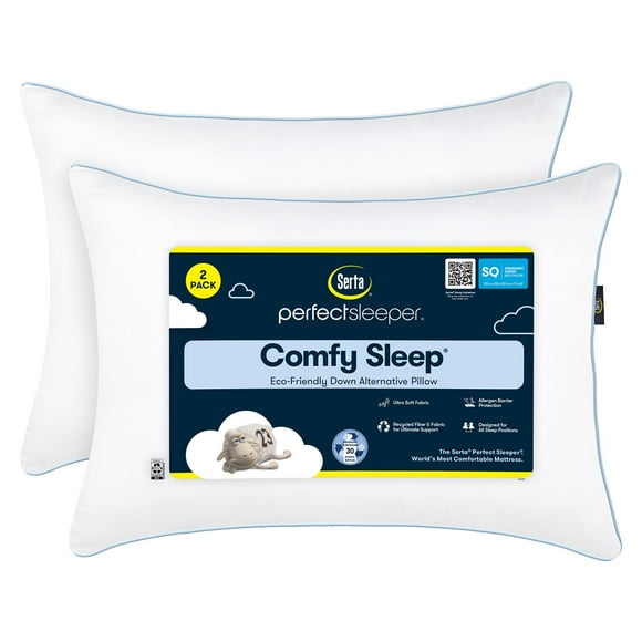 Serta 2-Pack Perfect Sleeper Comfy Sleep Eco-Friendly Bed Pillow, Assorted Sizes