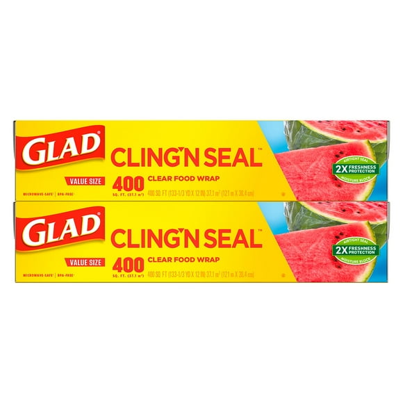 Glad Cling ‘N Seal Clear Plastic Food Wrap 400 sq. ft./roll, 2 rolls